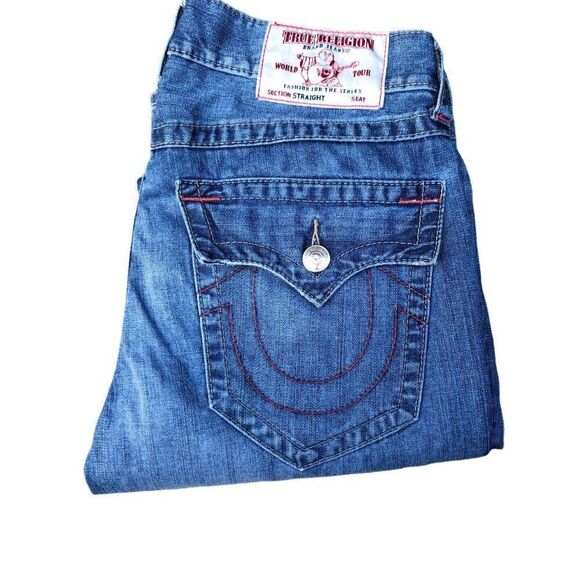 RARE Red Stitch True Religion Jeans Size 32 STRAIGHT Blue - Picture 8 of 9